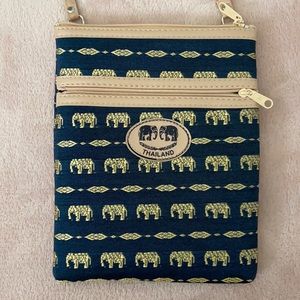 Dark green with golden elephant patterned crossbody bag
